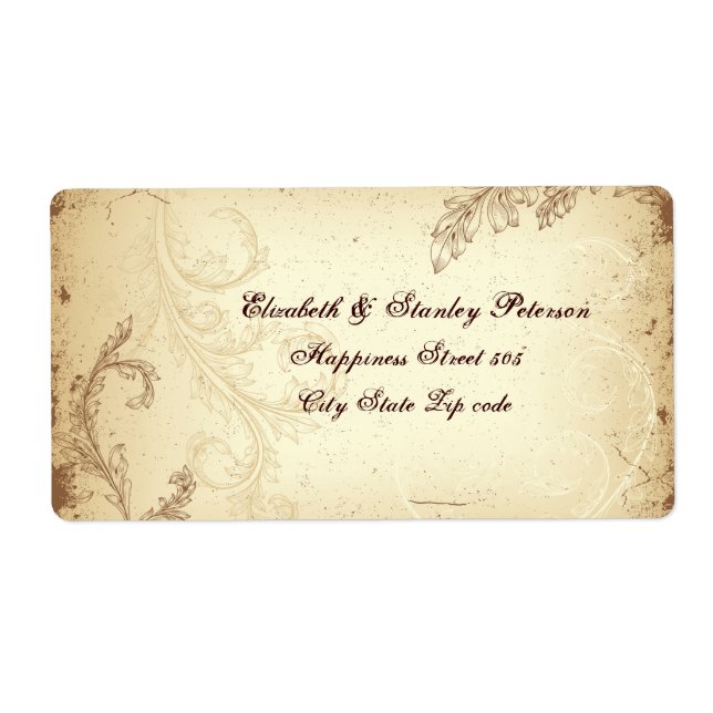 Etikett för brunbeige rulla löv bröllop fraktsedel (Framsidan)
