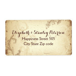 Etikett för brunbeige rulla löv bröllop fraktsedel