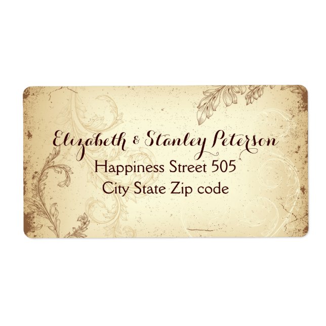 Etikett för brunbeige rulla löv bröllop fraktsedel (Framsidan)