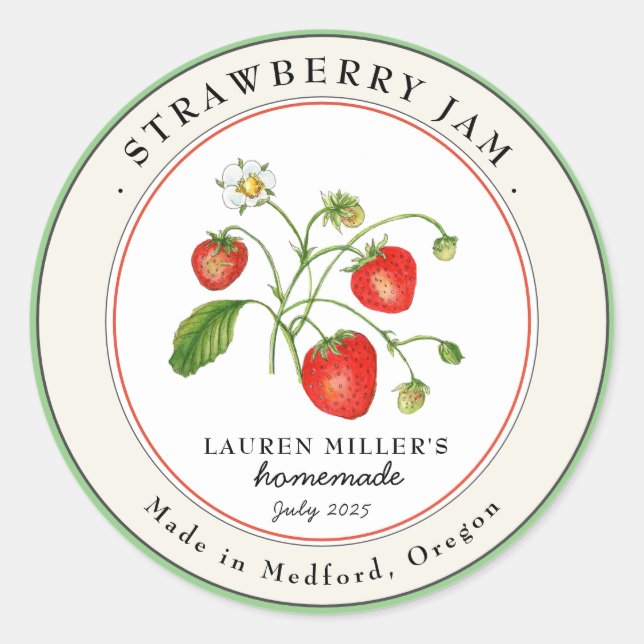 Etikett för burk med gammaldags jordgubbssylt (Framsida)