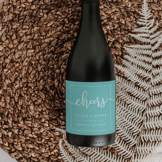 etikett för Cheers Wedding Favor Vin | Aqua (Skapare uppladdad)