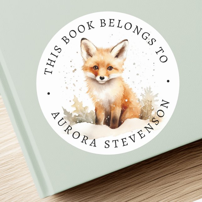 Etikett för daglig skogsräv bibliotek bok (Cute woodland fox library book label)