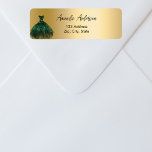 Etikett för e-postadress för Emerald grönt-adress  Returadress Etikett<br><div class="desc">En faux guld-tittar bakgrund,  dekorerad med en grönt-klänning. Anpassa och lägg till ditt namn och adress. Perfekt för Quinceanera eller Sweet 16 party födelsedagsfest inbjudan,  Spara datumen och tack för dina kort</div>