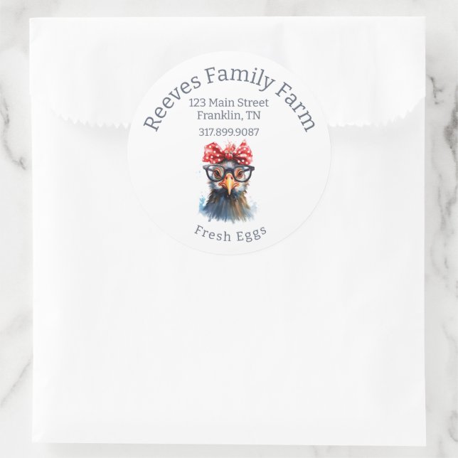 Etikett för Eg Carton Funny Chicken Round-etikett (Väska)