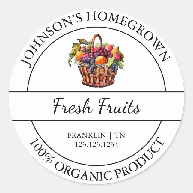 Etikett för ekologisk frukt, hemodlad Garden Fresh (Framsida)