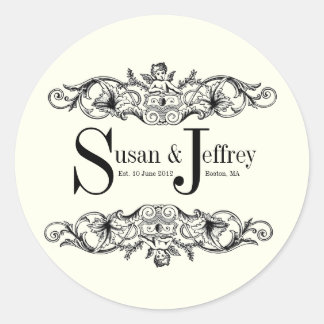 Etikett för elfenbensmonogram Logotyp Namn Datum B