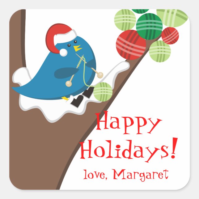 Etikett för fågelstickning i nål garngarn helgdag  (Framsida)