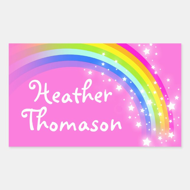 Etikett för flickans regnbåge namn rosa-id (Framsida)