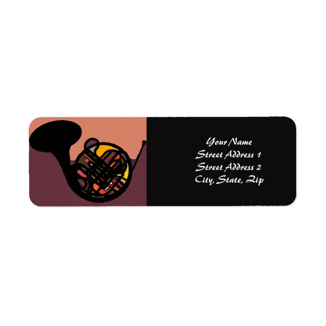 Etikett för fransk av horn returadress etikett (Framsidan)