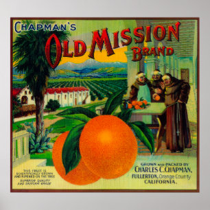 Etikett för gammal Uppdrag OrangeFullerton, CA Poster