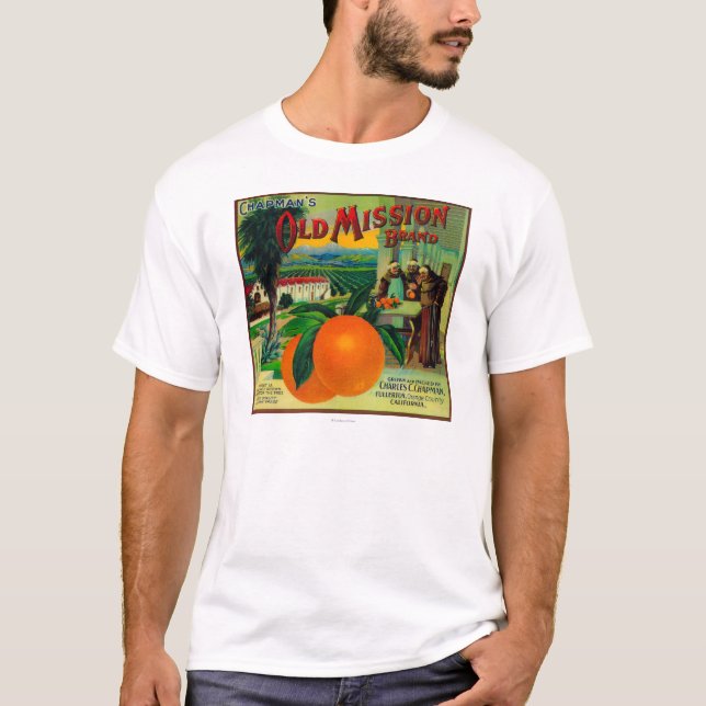 Etikett för gammal Uppdrag OrangeFullerton, CA Tee Shirt (Framsida)