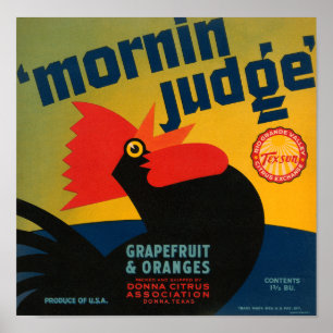 Etikett för grapefrukt för tupp för domare för poster