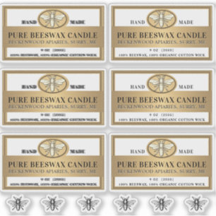 Etikett för Guld Beeswax Candle med bin