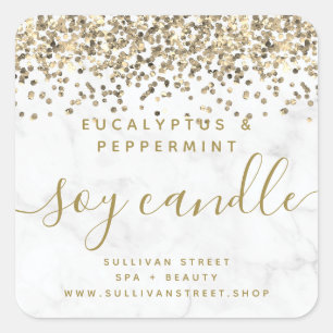 Etikett för Guld Glitter Marble Soy Candle