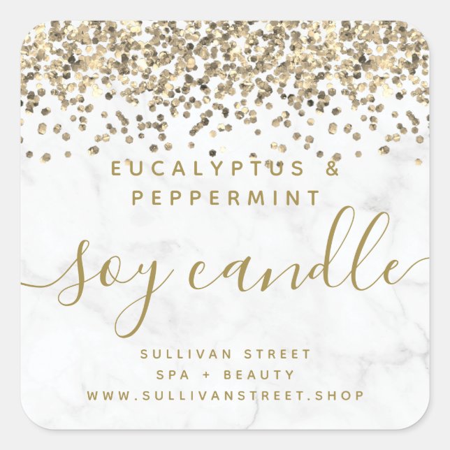 Etikett för Guld Glitter Marble Soy Candle (Framsida)