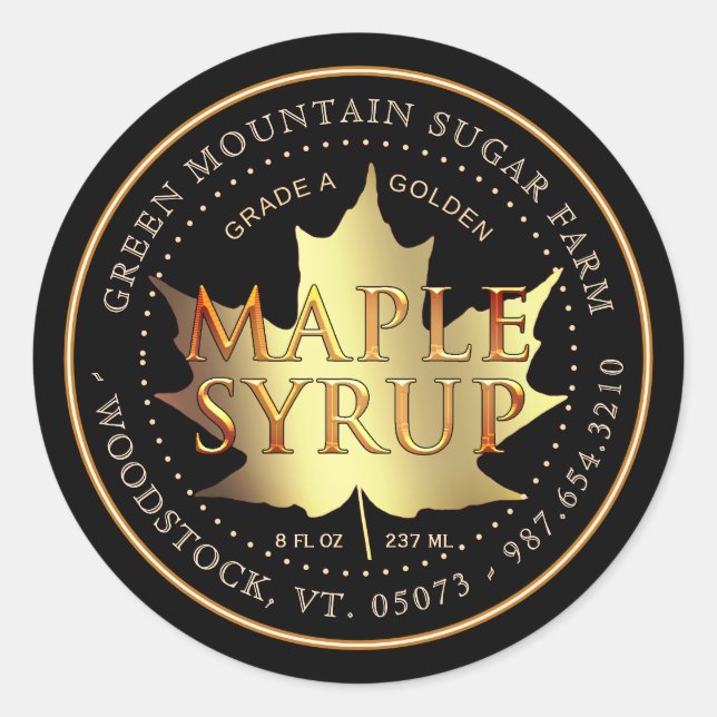 Etikett för Guld Maple Löv Editable Maple Syrup (Framsida)