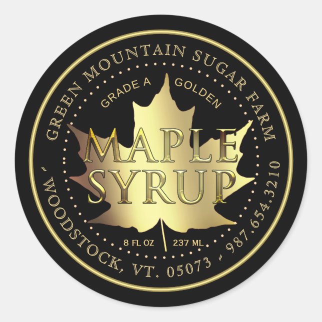 Etikett för Guld Maple Löv Editable Maple Syrup (Framsida)