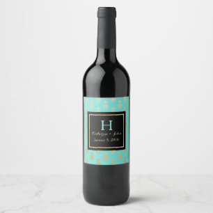 Etikett för gyllene ananas Monogrammed Bröllop Vin
