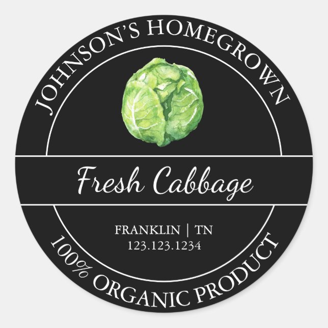 Etikett för hemodlad Garden Fresh Organic Cabbage (Framsida)