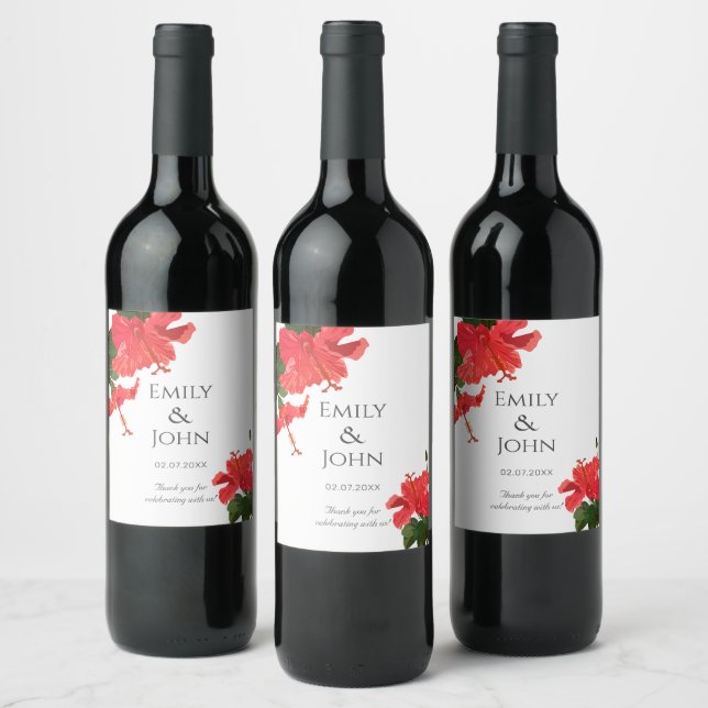 Etikett för Hibiscus-blomman Vin Flaska (Flaskor)