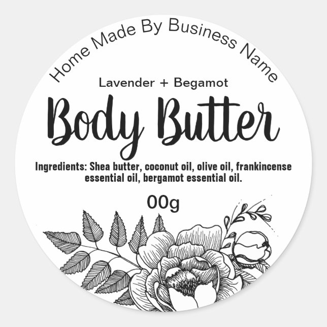 Etikett för homemade body Butter (Framsida)