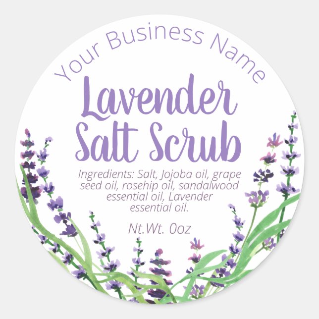 Etikett för Homemade Lavender Salt SCrub (Framsida)
