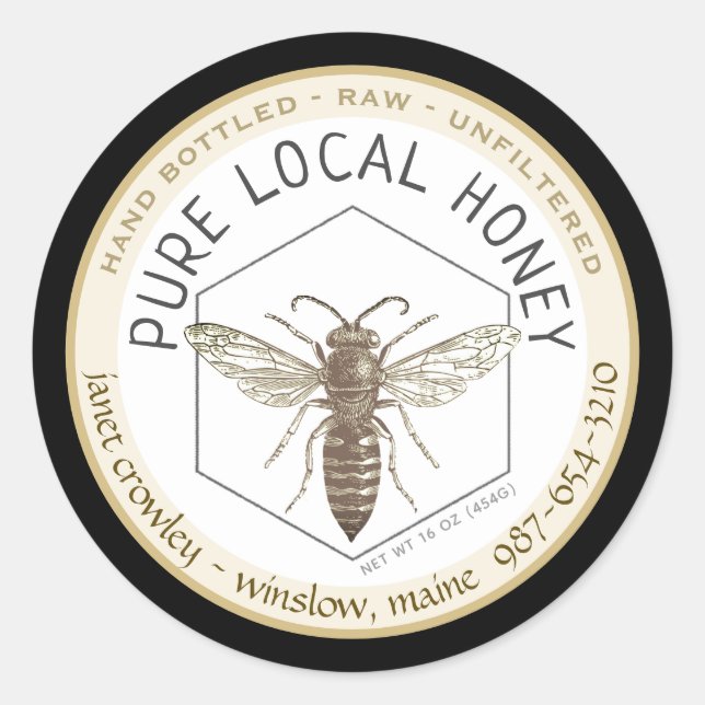 Etikett för honungsbiodlare i Hexagon Honeybee (Framsida)