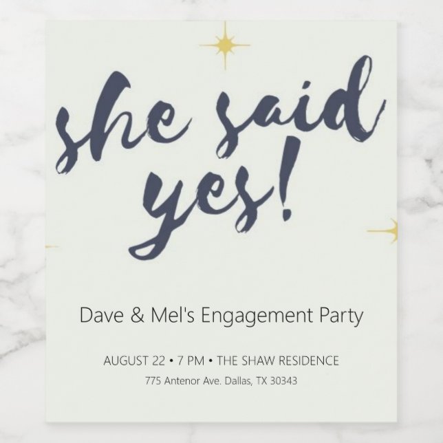 Etikett för inbjudan till förlovning vin flaska (Singel etikett)