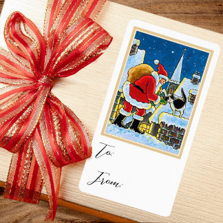 Etikett för julklapp Jultomten Cat Gift Sticker Fraktsedel