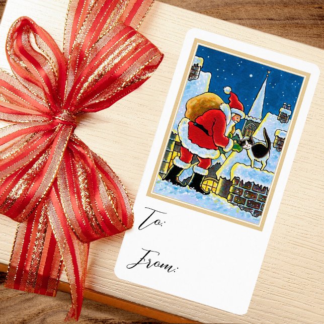 Etikett för julklapp Jultomten Cat Gift Sticker Fraktsedel (Skapare uppladdad)