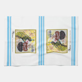 Etikett för kökshandduk - låda för peacock-frukt