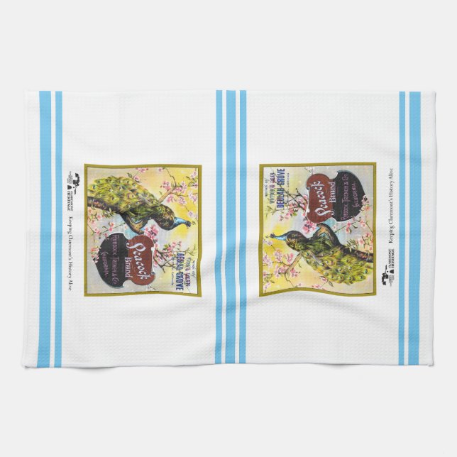 Etikett för kökshandduk - låda för peacock-frukt (Horisontell)