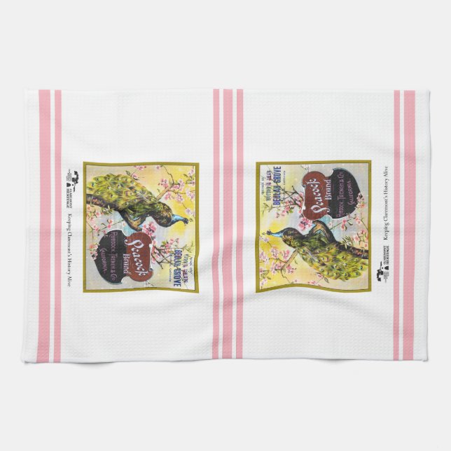 Etikett för kökshandduk - låda för peacock-frukt (Horisontell)