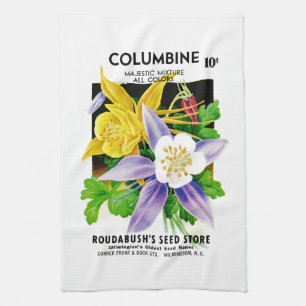 Etikett för kolumbine Flowers Seed Packet Label Kökshandduk