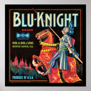 Etikett för låda för KRW-vintageBlå-Riddare frukt Poster