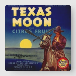 Etikett för låda för Texas månecitrusfrukt Fyrkantig Klocka