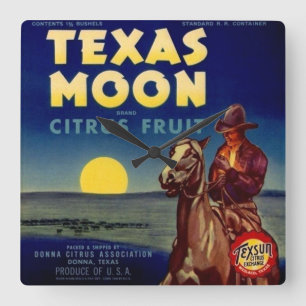 Etikett för låda för Texas månecitrusfrukt Fyrkantig Klocka