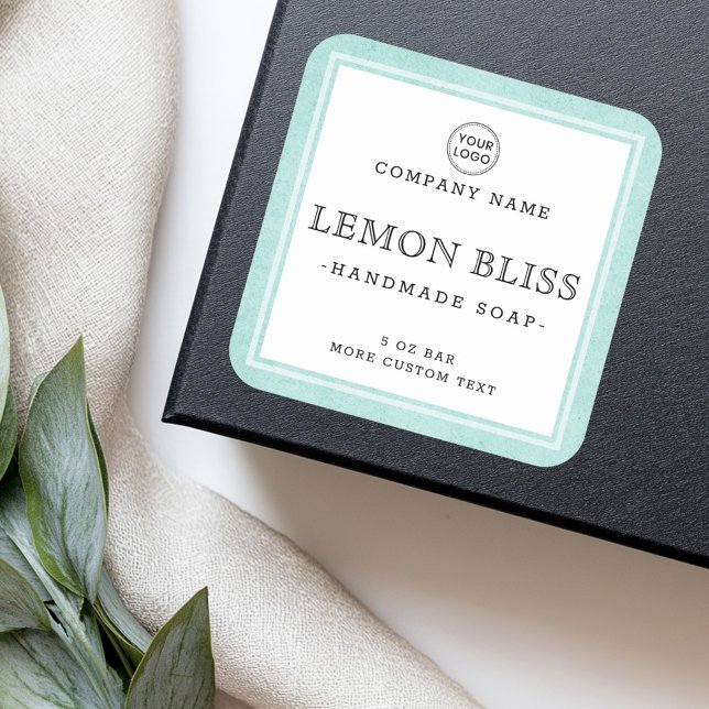 Etikett för lätt akvaviskt blått gräns (Light aqua blue border square product label)