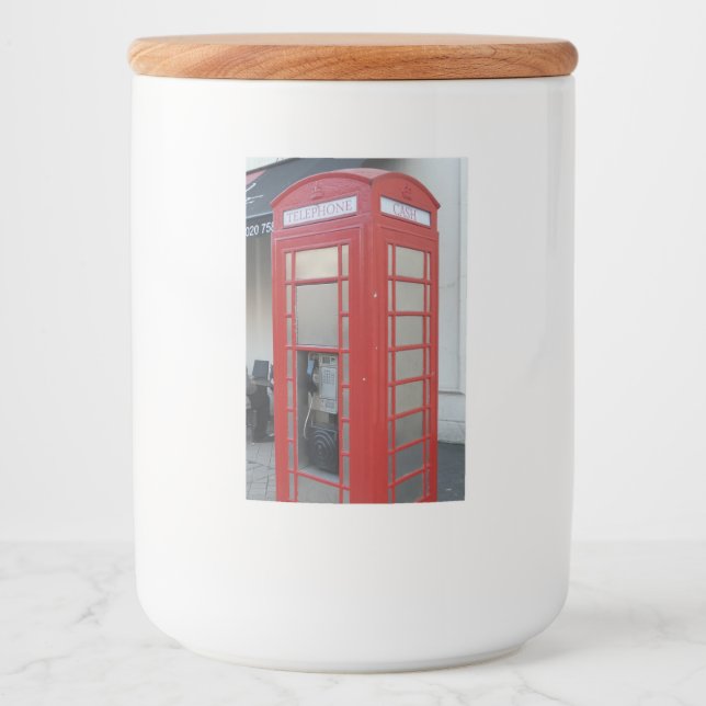 Etikett för livsmedelsbehållare för röd telefon (Framsida)