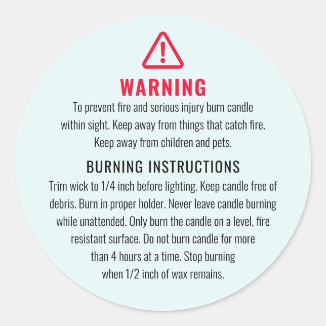 Etikett för ljus- och bränningsinstruktioner (Framsida)