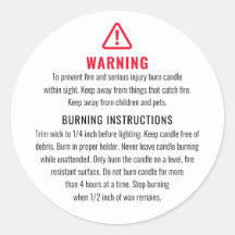 Etikett för ljus- och bränningsinstruktioner