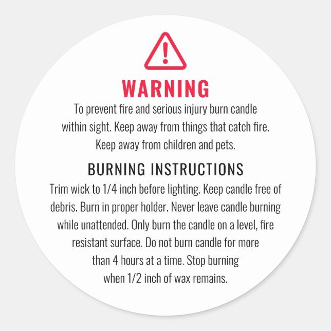 Etikett för ljus- och bränningsinstruktioner (Framsida)