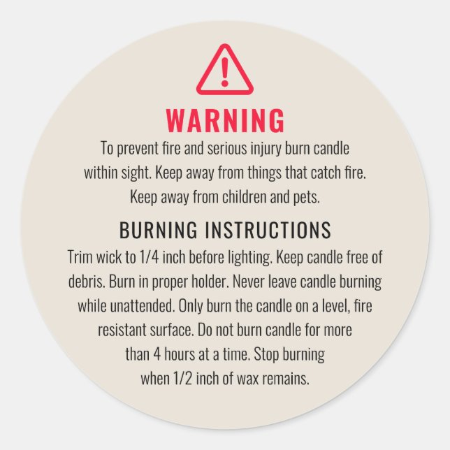 Etikett för ljus- och bränningsinstruktioner (Framsida)