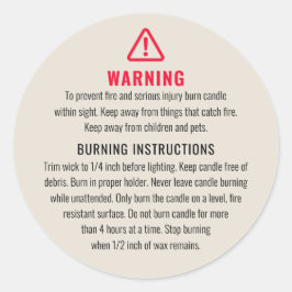 Etikett för ljus- och bränningsinstruktioner