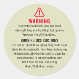 Etikett för ljus- och bränningsinstruktioner