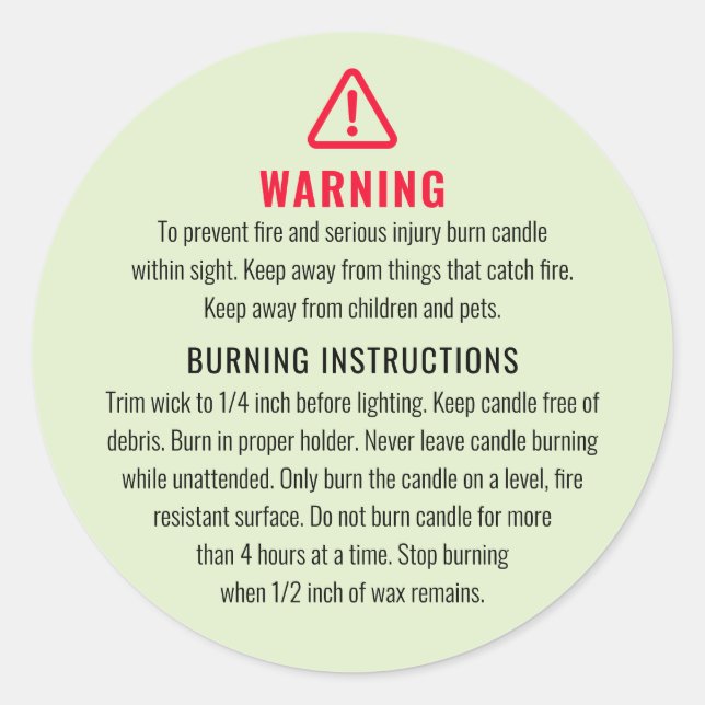 Etikett för ljus- och bränningsinstruktioner (Framsida)