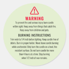 Etikett för ljus- och bränningsinstruktioner