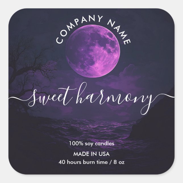 Etikett för ljusmärkning lila måne burk etikett (Framsida)