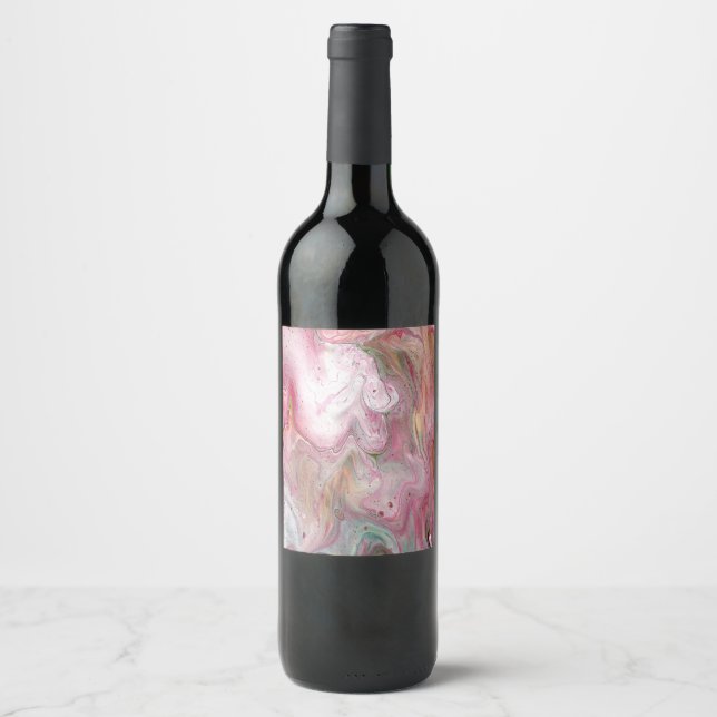 Etikett för ljussken Rosa Grönt Abstrakt Vin Flask (Framsida)