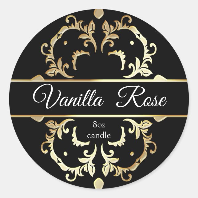 Etikett för lyxcontainerljus Guld Ram centrerad (Framsida)